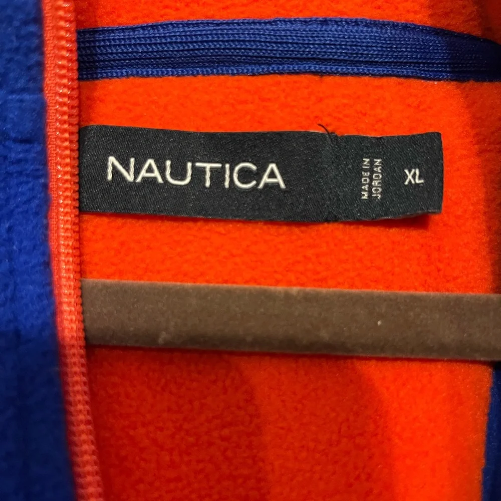 Nautica Men's Zip-Up Sweater in Blue with Orange Trim